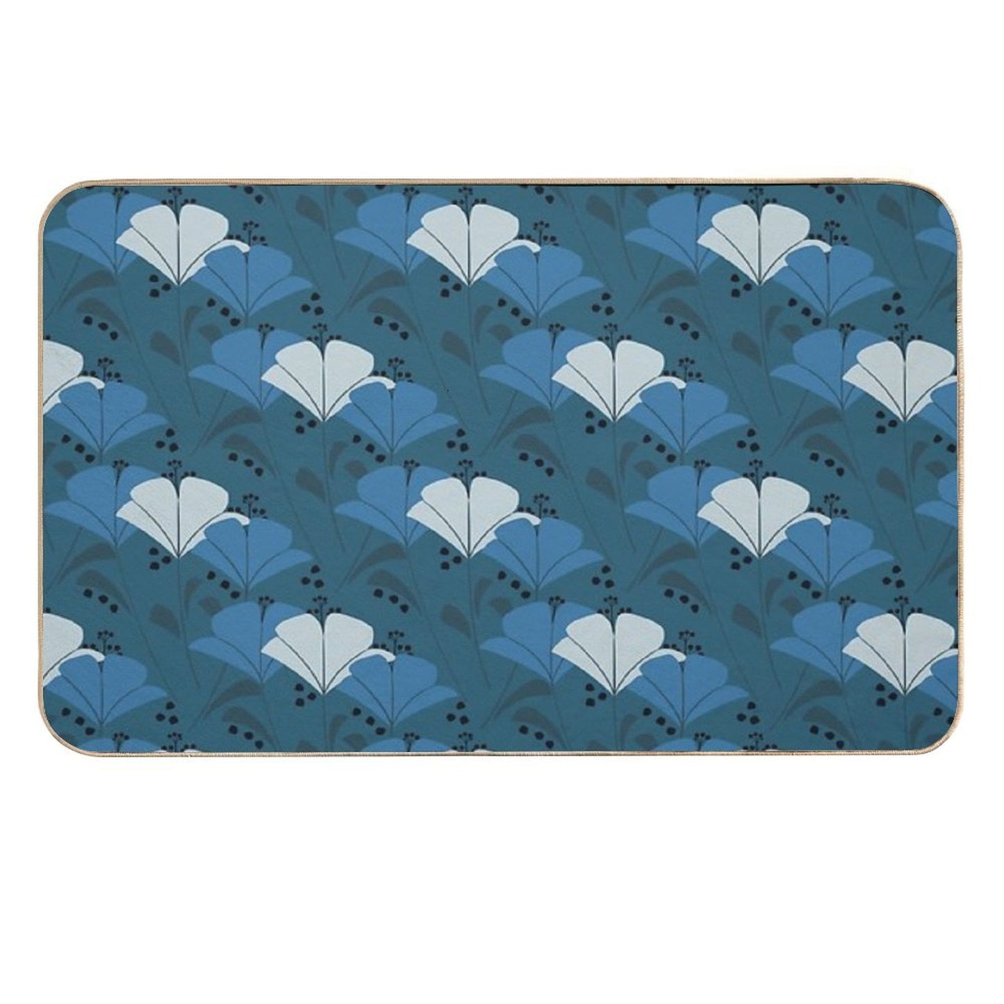 Monochromatic Botanical Patten  Blue  Yellow  Floral  Botanical Garden  Stain-Proof Bath Mat