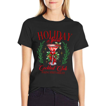 Holiday Spirit Cocktail Club Making Sprits Brights Christmas  Ribbed Collar T-Shirt