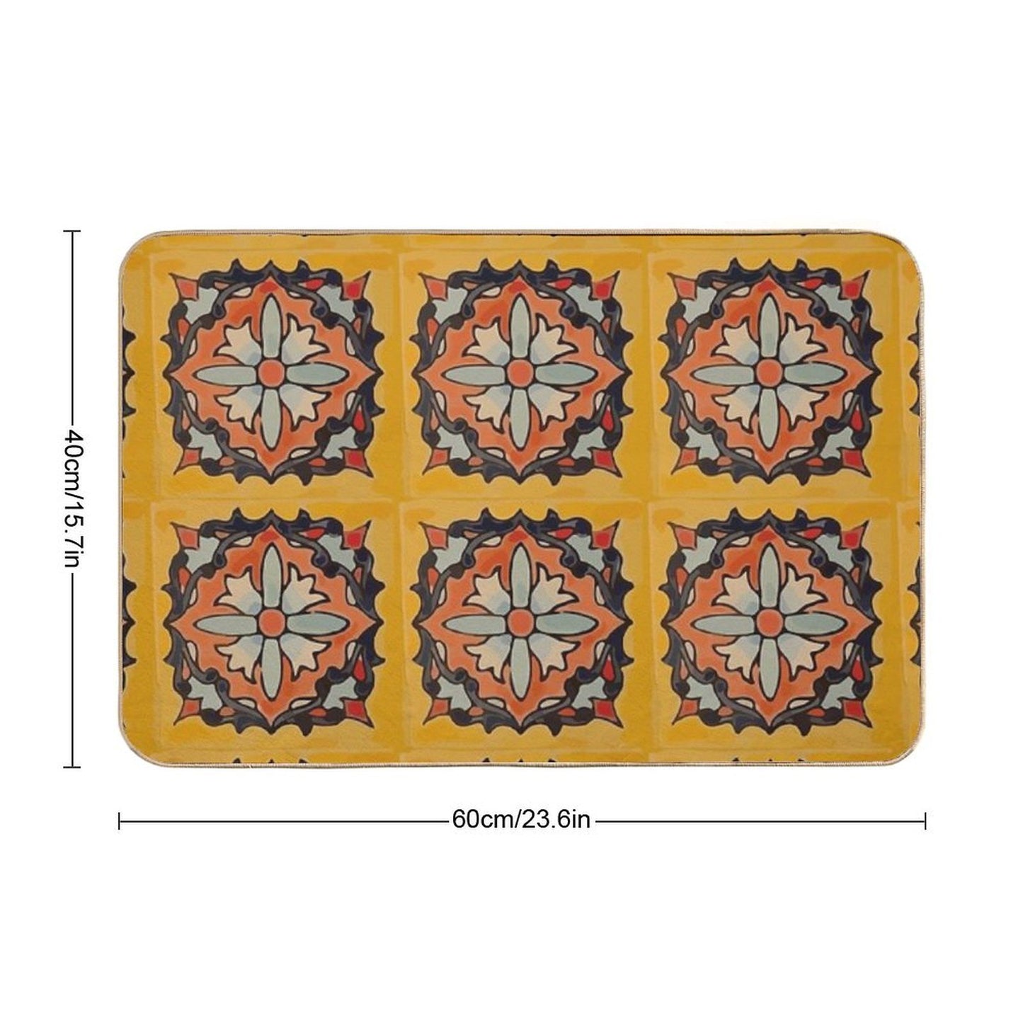 Ocher Flower Retro Mexican Tile Boho Chic Mosaic  Repositionable Bath Mat