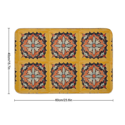 Ocher Flower Retro Mexican Tile Boho Chic Mosaic  Repositionable Bath Mat