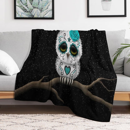 Cute Teal Blue Day of The Dead Sugar Skull Owl Compact Throw Blanket