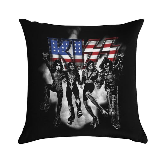 KISS ® The Band - Destroyer Black And White Fog USA Logo Soft Gift Ready Throw Pillow