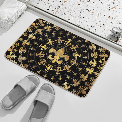 Fleur-de-lis - Circular Ornament - Gold And Black  Anti-Trip Bath Mat