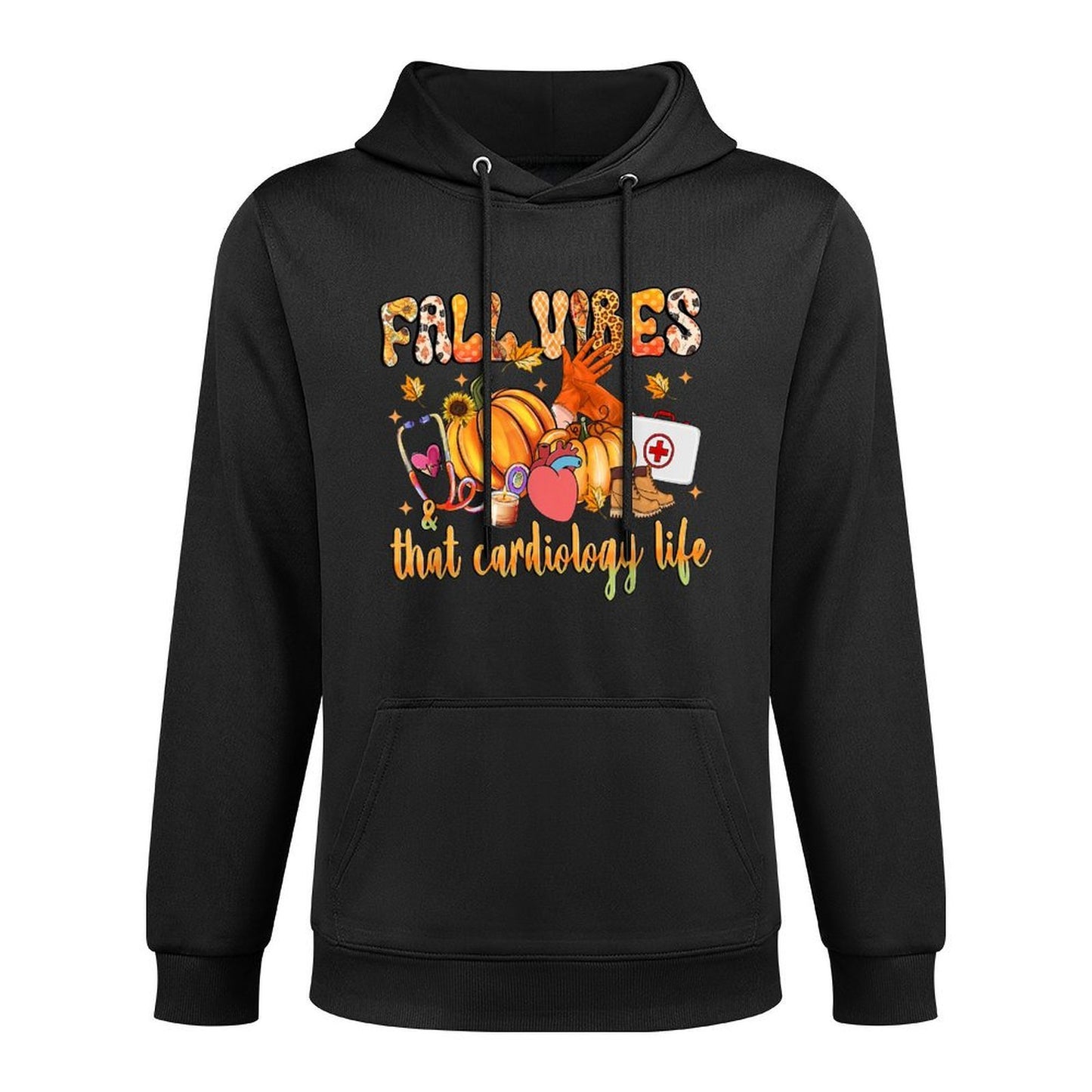 Fall Vibes  That Cardiology Life Pumpkin Leopard Gifts Medium-Weight Fabric Hoodie