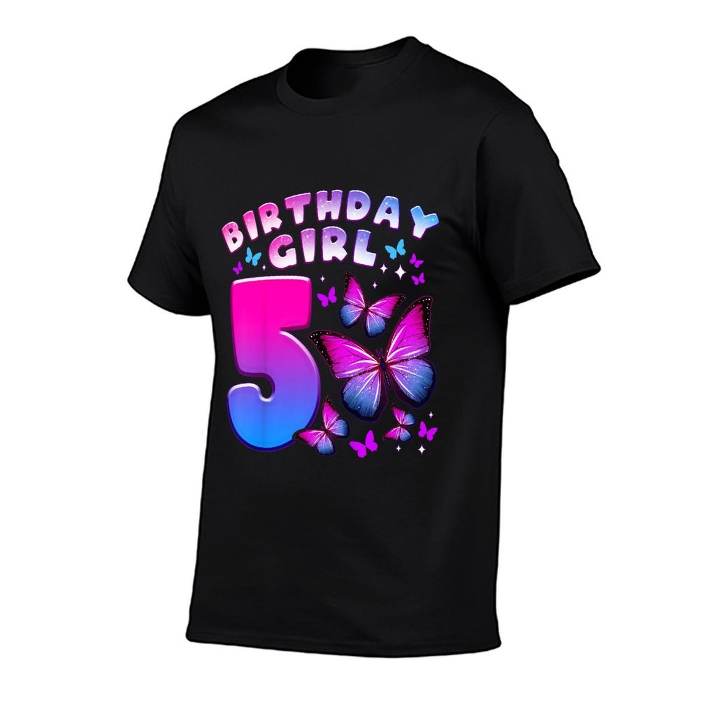 Kids Birthday Girl 5 Year Old, Butterfly, Number 5  Durable T-Shirt