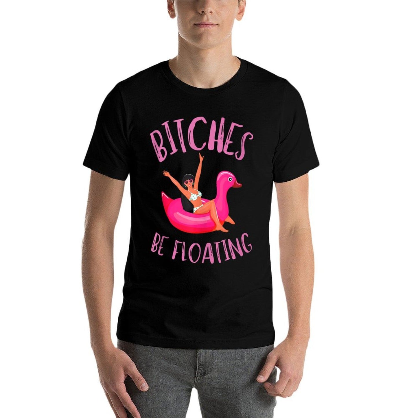 Bitches Be Floating River Tubing Summer Float Trip Outfits  Ribbed Collar T-Shirt