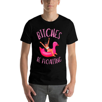 Bitches Be Floating River Tubing Summer Float Trip Outfits  Ribbed Collar T-Shirt