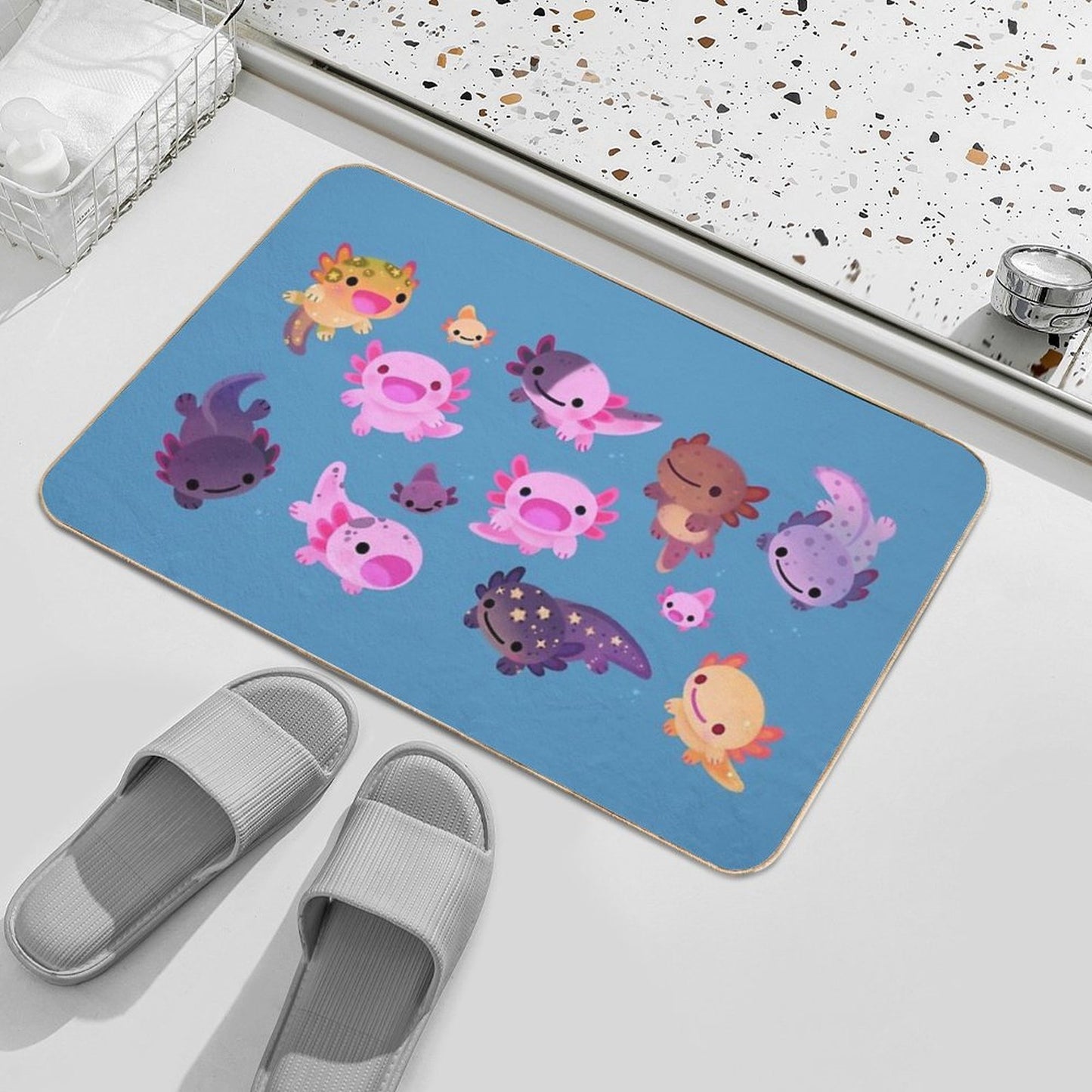 Happy Axolotl - Blue  Repositionable Bath Mat