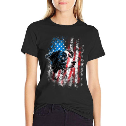 Australian Shepherd 4th of July Dog Lover Men Women  Rolled Sleeves T-Shirt