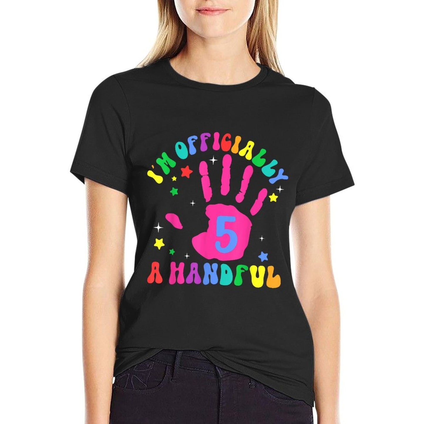 Kids I'm Officially A Handful Five 5th Birthday Girls Boys  Cotton T-Shirt