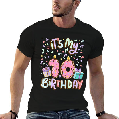 It's My 10th Birthday Cake Donut 10 Year Old Confetti  High-quality Stitching T-Shirt