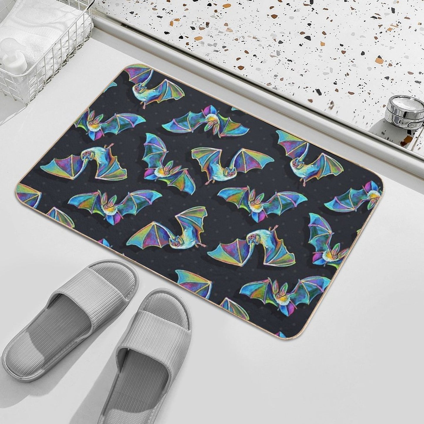 Psychedelic Bat Pattern by Robert Phelps  Absorbent Bath Mat