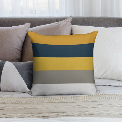 Broad Stripes Pattern in Light And Dark Mustard Yellow, Grey, White, And Navy Blue Soft Skin-Friendly Throw Pillow