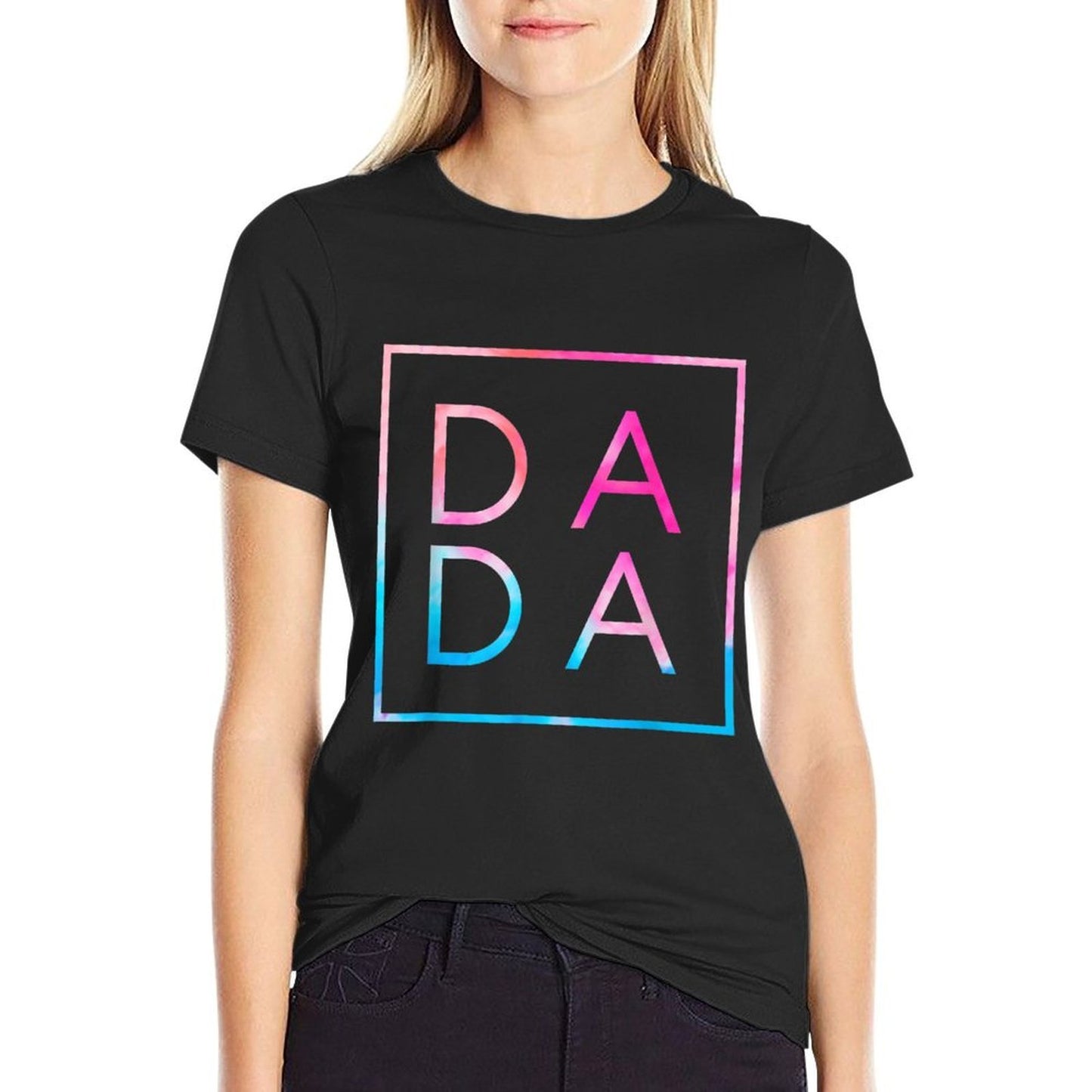 Matching Dada And Mama Familys Unisex-Adults Mens Black Small Classic Tie-Dye Fathers Day  Oversized Silhouette T-Shirt