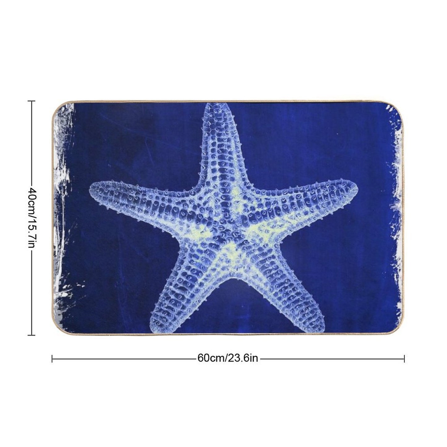 Coastal Seaside Ocean Navy Blue Beach Chic Starfish  Easy Maintenance Bath Mat