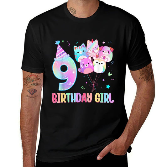 Birthday Girl 9th Birthday Squish Squad Mallow Girls Comfortable T-Shirt