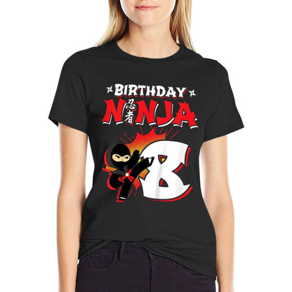 Kids Ninja Birthday Party Gift - 8 Year Old - Birthday Ninja 8  Rolled Sleeves T-Shirt