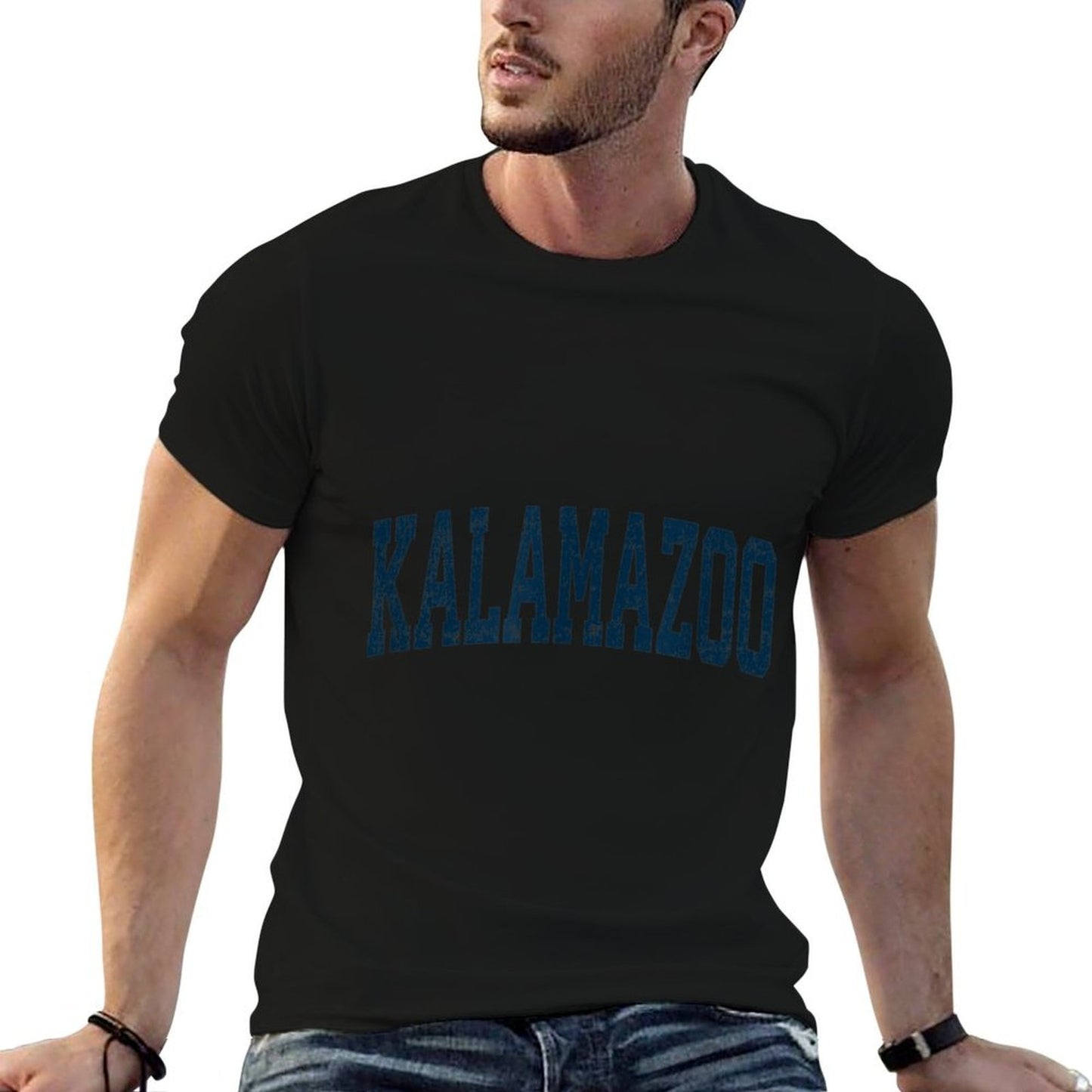 Kalamazoo Michigan MI Vintage Athletic Sports Navy Design  Tagless Design T-Shirt