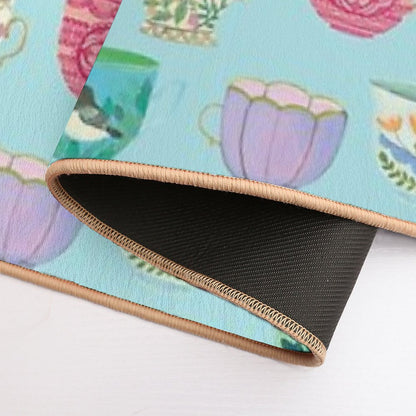 Vintage Tea Cups {Soft Blue}  Eco-Friendly Bath Mat