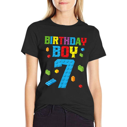 Master Builder 7th Birthday Boy 7 Seven Year Building Bricks  Trendy Pattern T-Shirt