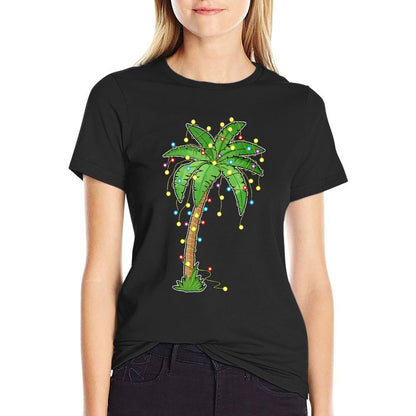Christmas Lights Palm Tree Beach Funny Tropical Xmas Gift Comfortable T-Shirt