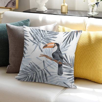 Palm Leaves And Toucan Soft Shrink-Resistant Throw Pillow