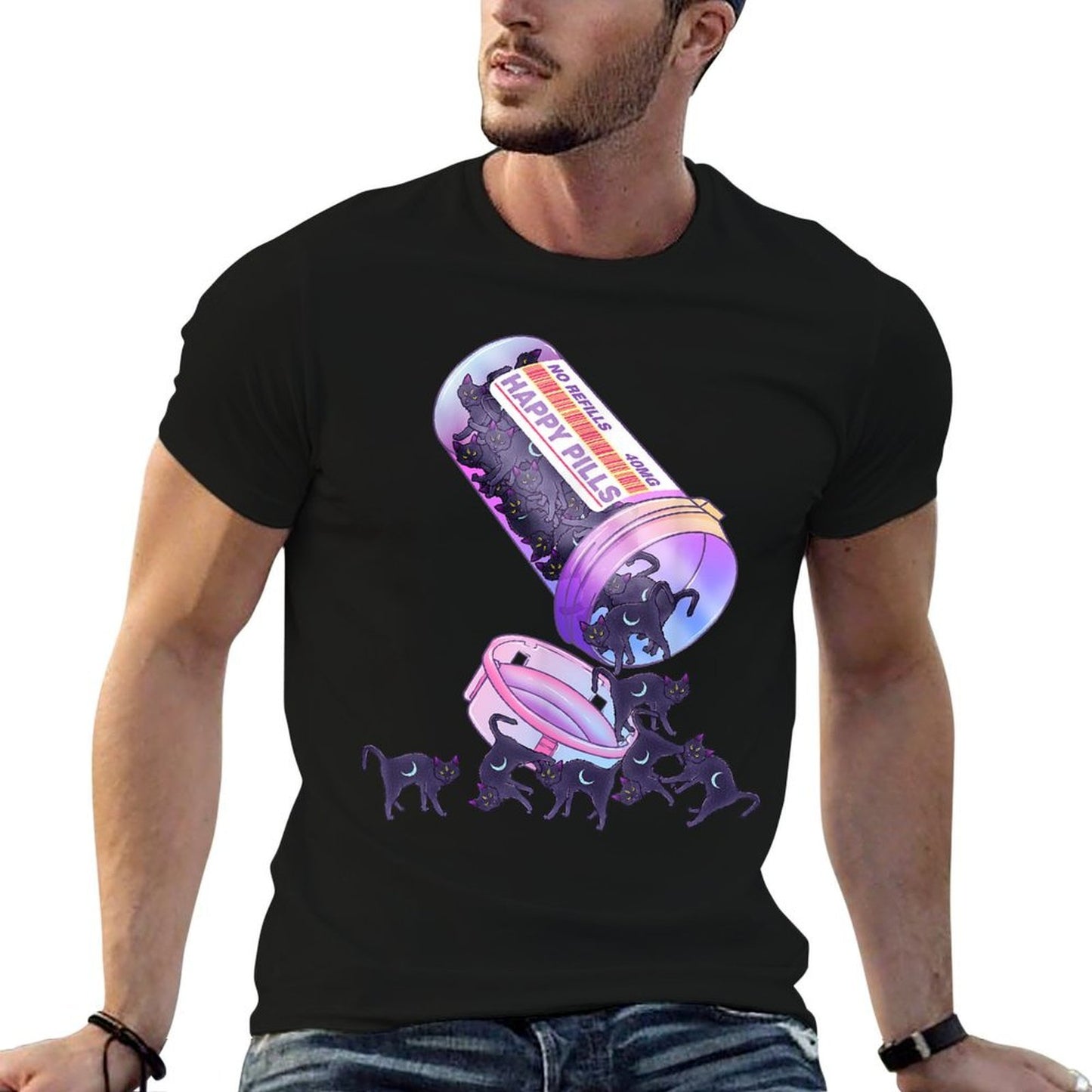 Happy Pills Pastel Goth Kawaii Yami Black Cat Otaku Women  Eco-friendly Material T-Shirt