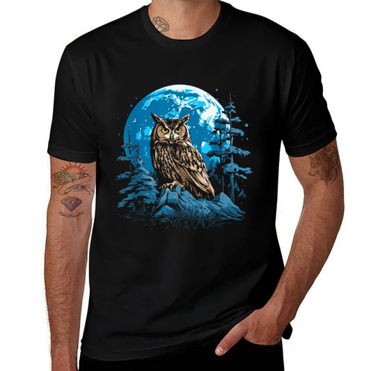 Symbiosis Supply Co. Great Horned Owl Night Time Nature Art Abstract Graphic Unisex-Adult - Black - Small -  Graphic-printed T-Shirt