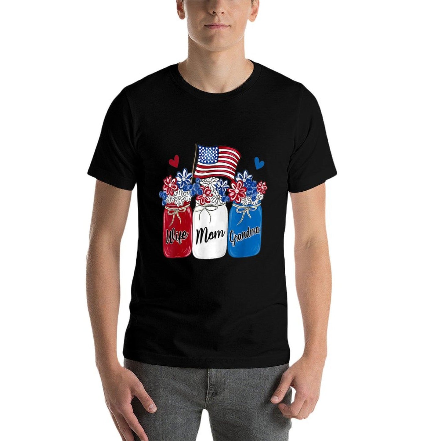 Womens Wife Mom Grandma Sunflower American 4th of July  Fade-proof Color T-Shirt