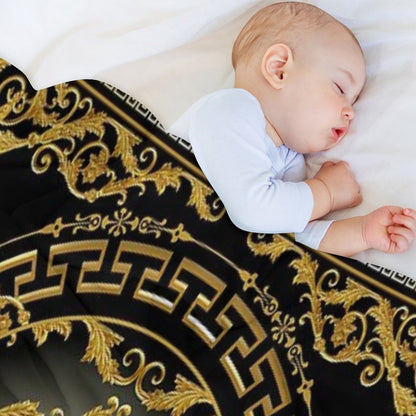 Greek Keys 3 Black Golden White Baroque Style Durable Throw Blanket