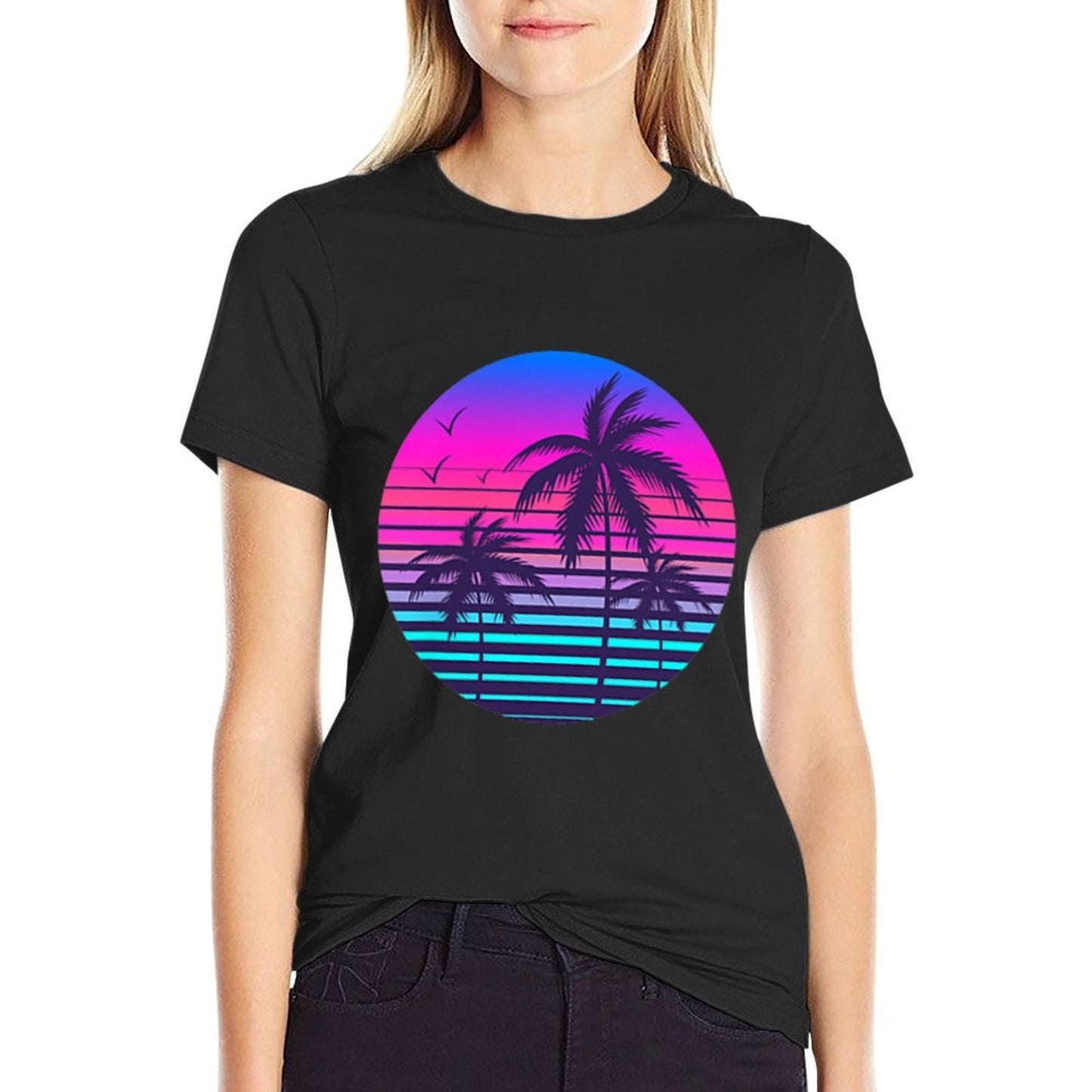 Sunset Cool Summer Vacation Men Women Beach Palm Tree  Graphic-printed T-Shirt