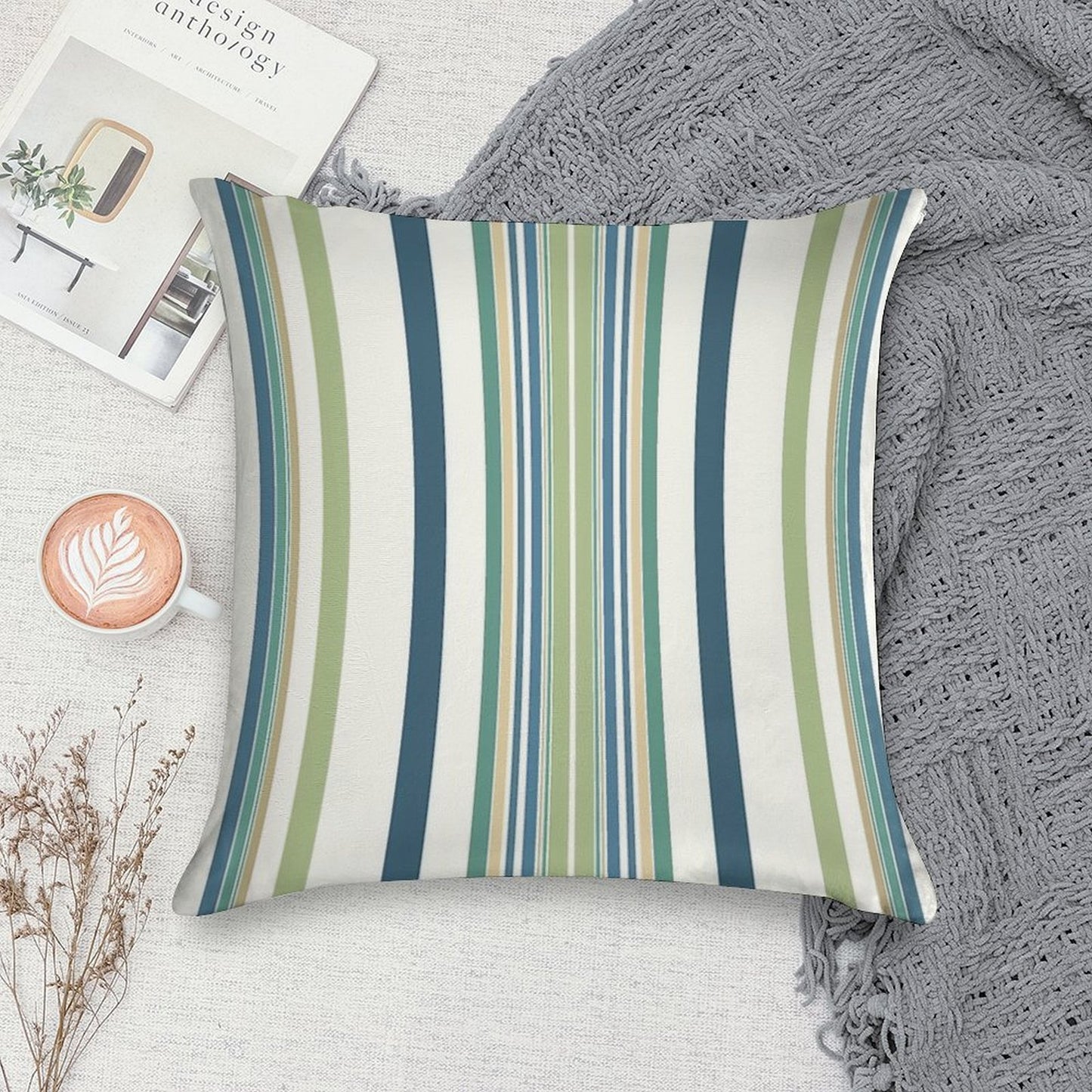 Light Green Navy Blue Stripes Soft Anti-Pilling Throw Pillow