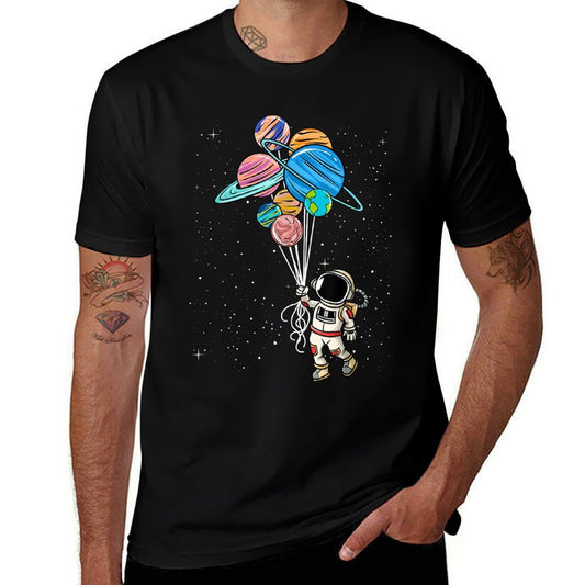 Astronaut Holding Planet Balloons Tshirt BoysGirls STEM Kids  Moisture-wicking T-Shirt