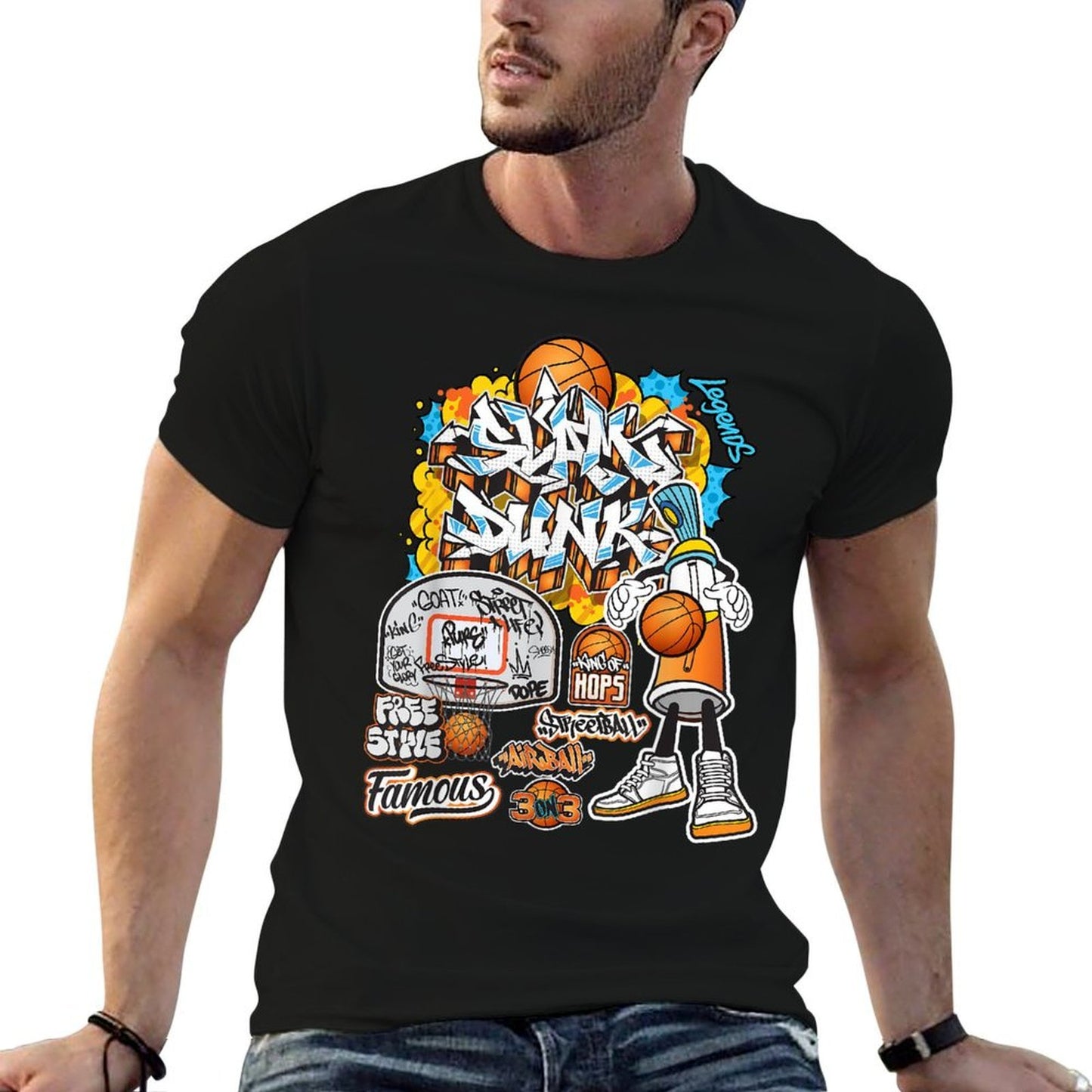 Cool Basketball Graffiti Style Illustration Graphic Designs  Slim-fit Cut T-Shirt