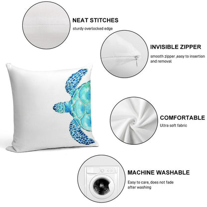 Coastal. Sea Turtle. Watercolor Painting. Soft Fade-Resistant Throw Pillow