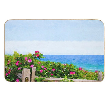 Beach Rose Along Ocean Watercolor  Odorless Bath Mat