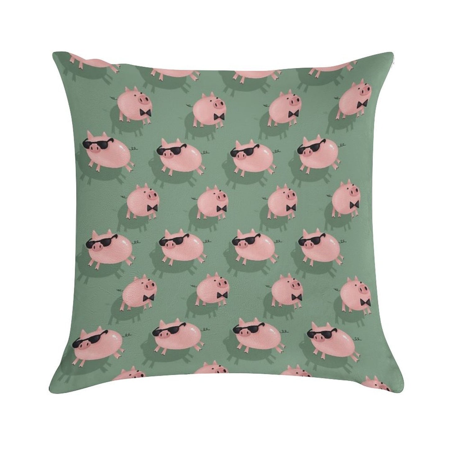 Pigs on Green Soft Hidden Zipper Throw Pillow