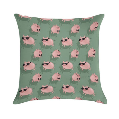 Pigs on Green Soft Hidden Zipper Throw Pillow