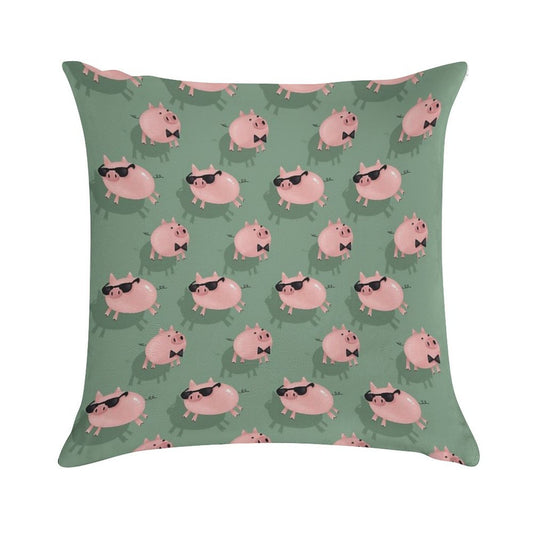 Pigs on Green Soft Hidden Zipper Throw Pillow