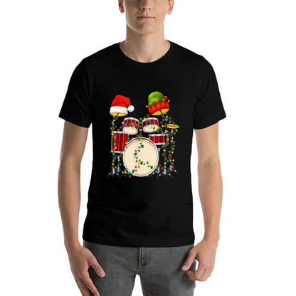 Funny Drumming Santa Hat Drums Funny Drummer Christmas  Polyester Blend T-Shirt