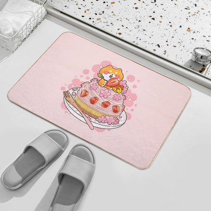 Cute Shiba Inu Sakura Mont Blanc Cake  Fade-Resistant Bath Mat