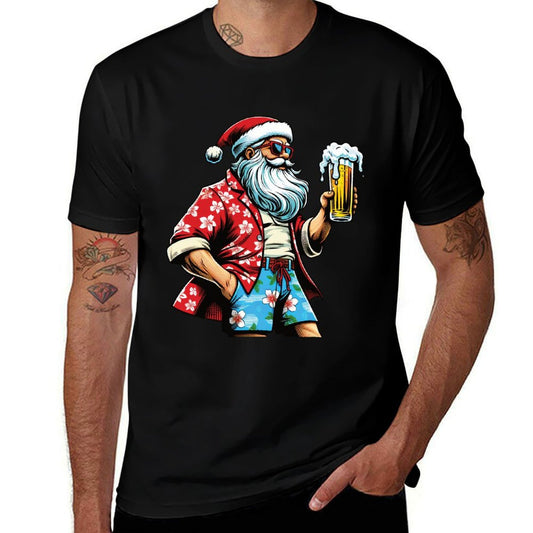 Hawaiian Christmas for Men Santa Beach Beer Lover Xmas  Lightweight T-Shirt