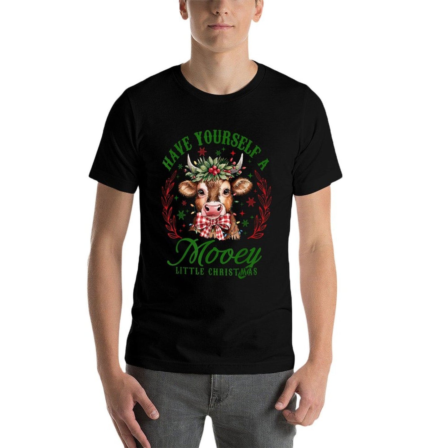 Have Yourself A Mooey Little Christmas Western Highland Cow  High-quality Stitching T-Shirt