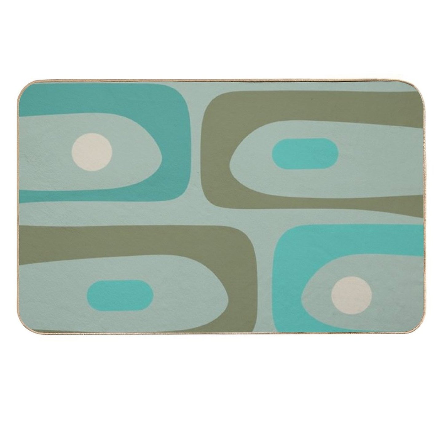 Retro Piquet Mid Mod Abstract Minimalist Pattern in Vintage Turquoise, Olive, And Ecru  Anti-Trip Bath Mat