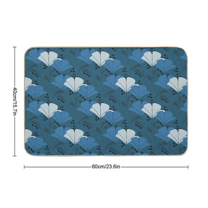Monochromatic Botanical Patten  Blue  Yellow  Floral  Botanical Garden  Stain-Proof Bath Mat