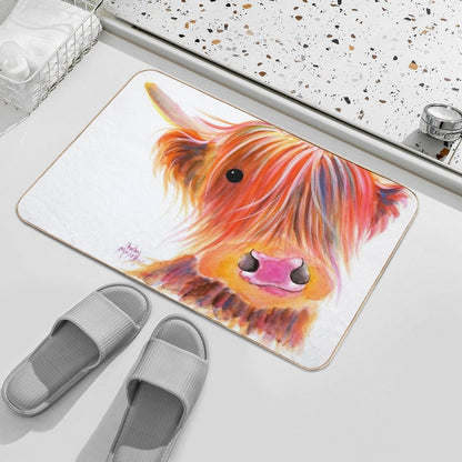 Scottish Highland Cow PRiNT ' SWEET SATSUMA ' by Shirley MacArthur  Eco-Friendly Bath Mat