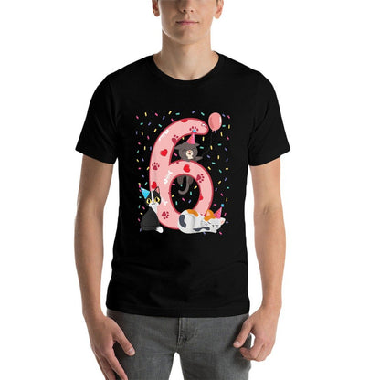 Kids 6th Birthday Girl Cute Cat Outfit 6 Years Old Bday Party Comfortable T-Shirt