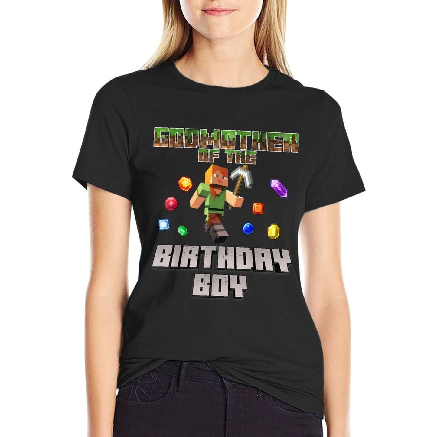 Godmother Of The Birthday Boy Video Gamer Pixel Number  Eco-friendly Material T-Shirt
