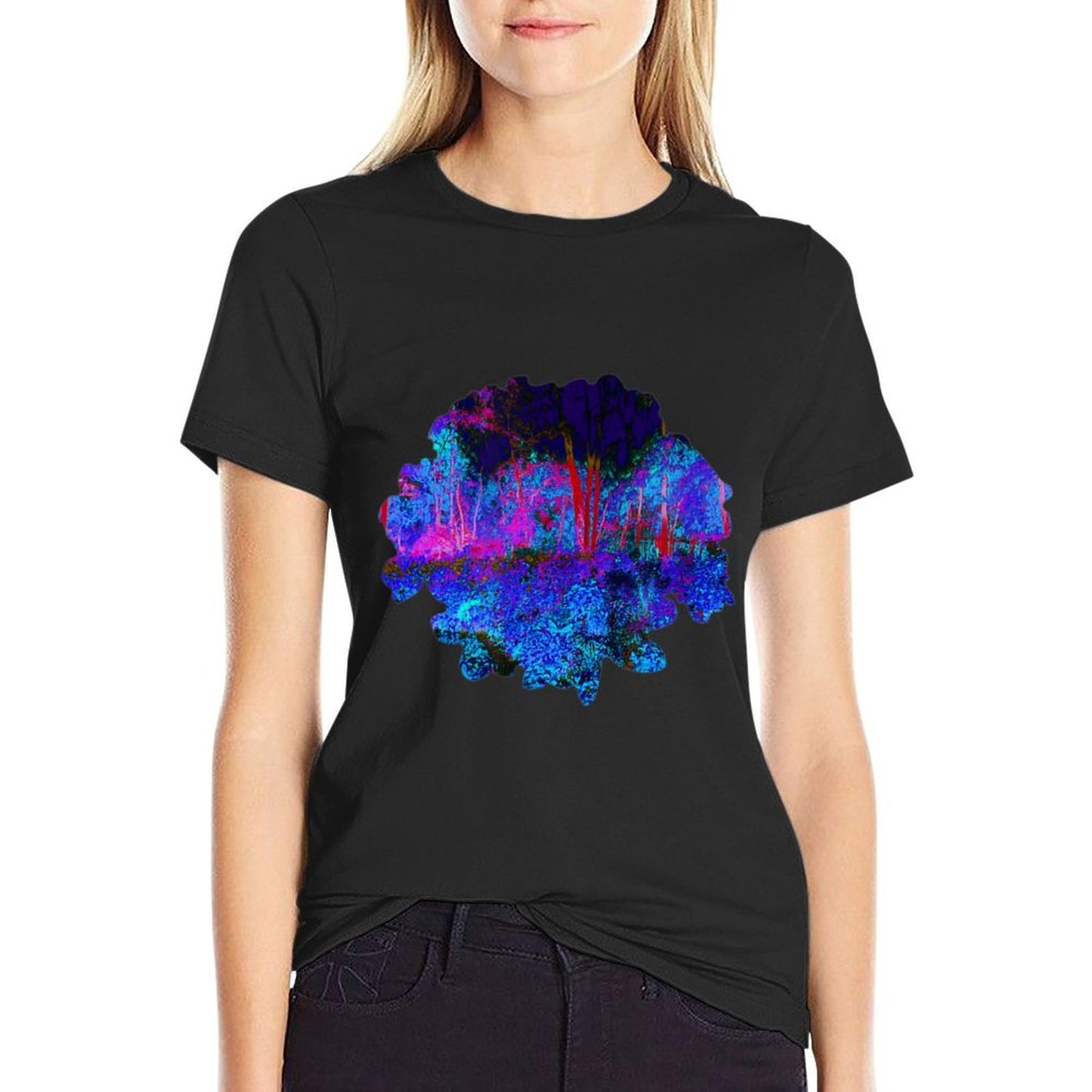 Impressionistic Blue, Purple And Red Garden Landscape  Easy-care T-Shirt