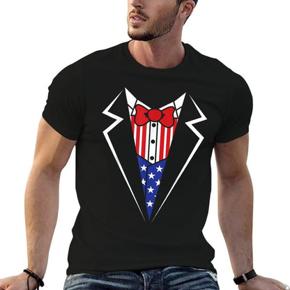 American Tuxedo Bow Tie 4th Of July USA Merica Gift  Rolled Sleeves T-Shirt